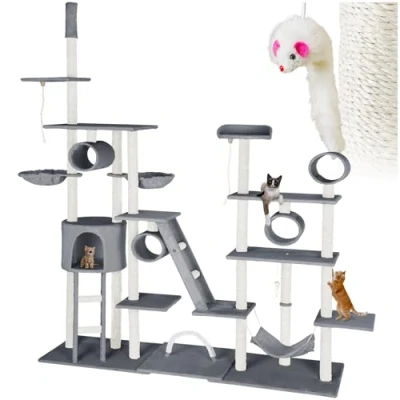 Afbeelding van tectake® Krabpaal Snooky 261cm grijs 403917 kattenkrabpaal kattenpaal