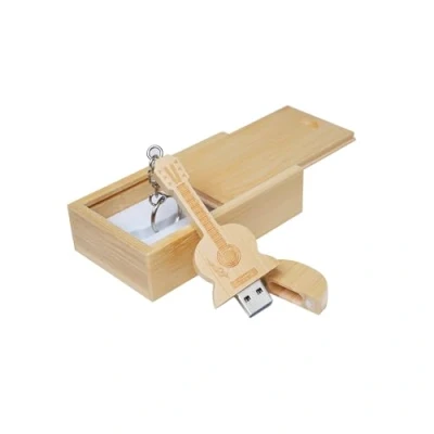 Afbeelding van Meiyuexiang Gitaarvormige esdoornhout geheugenstick USB Flash Drive in houten doos (3.0/64GB, bamboehout)