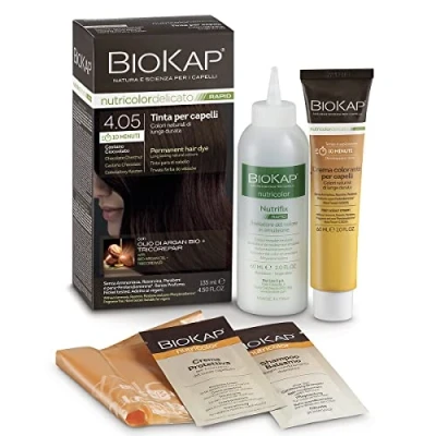 Afbeelding van BIOKAP RAPID Permanente haarkleur 4.05 chocolade kastanjebruin, slechts 10 minuten inwerktijd, biologische arganolie, TricoRepair complex, veganistisch, optimale grijsdekking, tot 80% natuurlijke