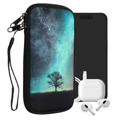 Afbeelding van kwmobile hoesje voor smartphones XXL 7&quot; hoes van Neopreen Sterrenstelsel en Boom design blauw / grijs zwart binnenmaat 17,7 x 8,5 cm