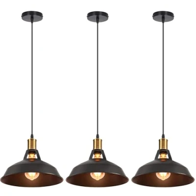 Afbeelding van iDEGU 3 stuks industriële retro kroonluchter hanglamp van metaal, 27 cm, vintage plafondlamp E27, plafondverlichting voor eetkamer, woonkamer, slaapkamer, restaurant, café, bar (zwart)