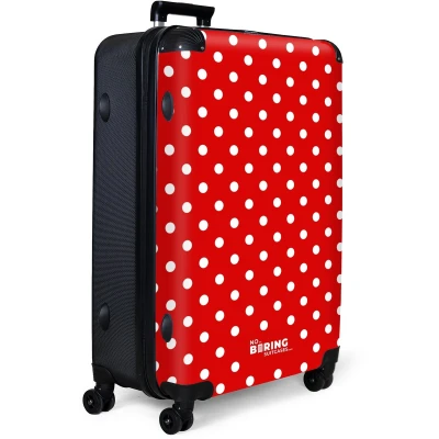 Afbeelding van NoBoringSuitcases.com® Koffer groot Reiskoffer lichtgewicht Witte stippen op rode achtergrond Rolkoffer met 4 wielen Grote trolley XL 98 liter bagage