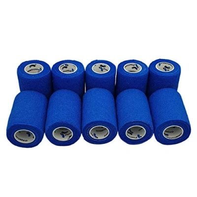 Afbeelding van PintoMed Cohesief verband Blauw 10 rollen x 7,5 cm 4,5 m zelfklevend flexibel verband, eerste hulp, verwondingen