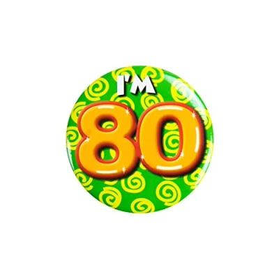 Afbeelding van PD Party 6014780 Verjaardags Badge/Speld Viering Feest I&#039;m 80, Veelkleurig, 5.5cm Lengte x Breedte 0.5cm Hoogte