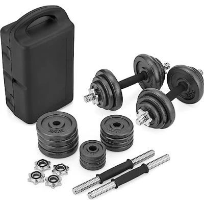 Afbeelding van Gymtek Gietijzeren halterset, 20 kg, korte halters, set van 2, verchroomde halterstang, verstelbare gewichten, dumbbellset, halterset voor krachttraining thuis, gietijzer