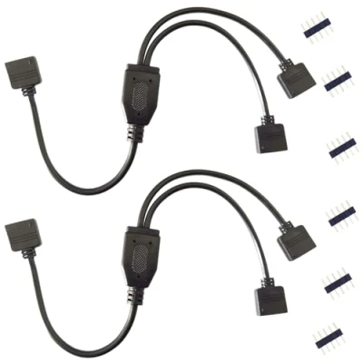 Afbeelding van 5 polige LED strips verdeler kabel 1 2 RGBW Stripe Connector pin Strip Splitter stekker hoekverbindingen 5050 band verbindingskabel aansluiting 30cm (2 stuks, zwart)