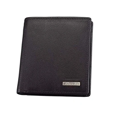 Afbeelding van Alassio Mini portemonnee in staand formaat, van echt leer, met metalen embleem, binnenin carbonlook muntzakje, 10 cm, zwart