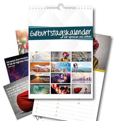 Afbeelding van Verjaardagskalender met spreuken en motieven, jaaronafhankelijk, permanente kalender spiraalbinding voor het hele gezin, dv609