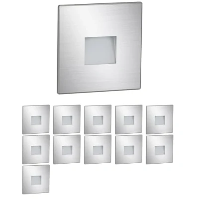Afbeelding van ledscom.de 12 LED traplamp/verzonken wandlamp FOW voor binnen en buiten, downlight, hoekig, roestvrij staal, 85 x 85mm, warm wit