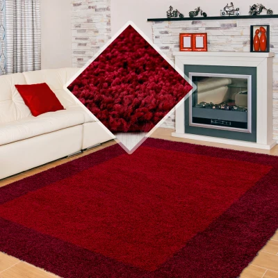 Afbeelding van Basic Shaggy Kader vloerkleed Rood Hoogpolig 120x170 cm
