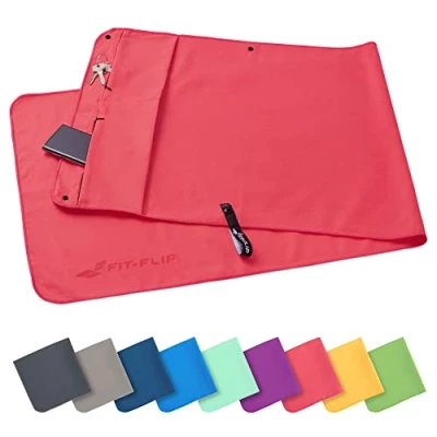 Afbeelding van Fitnesshanddoekenset met ritsvak + magneetclip extra sporthanddoek voor octrooi aangemelde multifunctionele handdoek, microvezel handdoek koraal