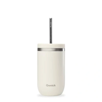 Afbeelding van QWETCH Cold Cup Thermosbeker, 470 ml, zand, 24 uur ijs en 12 koud gerecycled roestvrij staal, spatvrij ideaal voor verse dranken, Bubble Tea ijskoffie