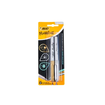 Afbeelding van Viltstift Bic Intensity rond permanent fine metallic zilver en goud blister à 2 stuks