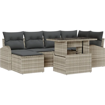 Afbeelding van vidaXL 7 Piece Tuin Sofa Set met Kussens Lichtgrijs Poly Rattan