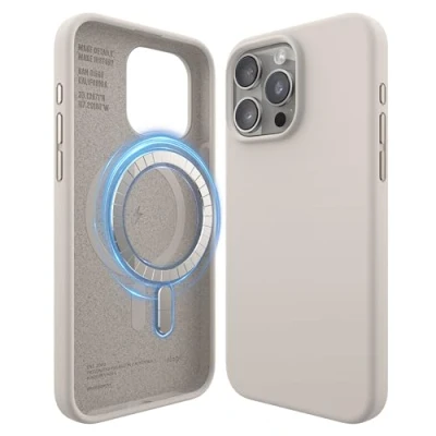Afbeelding van elago Magnetische Silicone Hoesje Compatibel met iPhone 15 Pro Max Case, MagSafe Alle Accessoires, Ingebouwde Magneten, Premie Siliconen [5 Laags Structuur] (Stone)