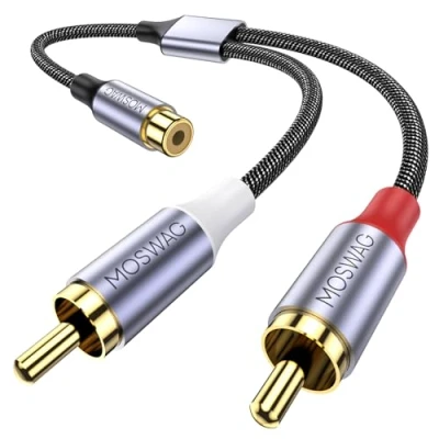 Afbeelding van MOSWAG RCA Splitter, Y 1 Vrouwelijke naar 2 Mannelijke Audio Speaker Adapter Splitter Kabel voor Versterkers, CD speler, Subwoofer, Home Theater, HDTV, Gaming Consoles