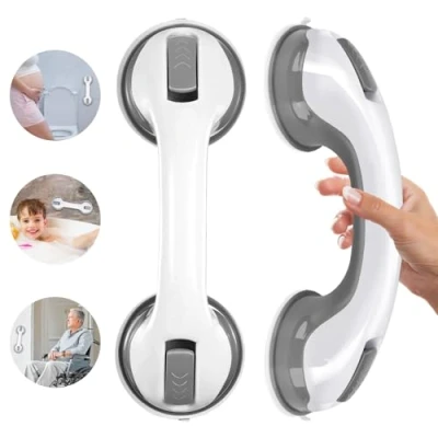 Afbeelding van PIWOSGOL 2 stuks handgrepen voor senioren, handgreep douche zonder boren, mobiele handgreep, douchegreep met zuignap douche, bad, toilet, badkamer, kinderen, senioren (29,5 x