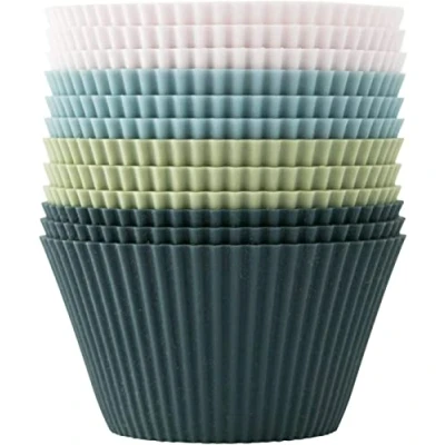 Afbeelding van Lesipee Cupcake vormen, muffinvormen van siliconen, standaard siliconen vormen voor muffins 4 kleuren, set 12, herbruikbaar, BPA vrij, cake en pudding (set 12 muffinvormen)