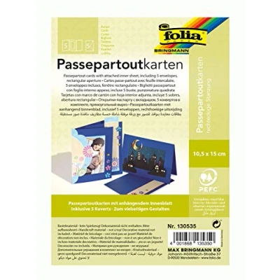 Afbeelding van folia 130535 Passepartouts met rechthoekige stans, ca. 10,5 x 15 cm, 5 kaarten (220 g/m²) en enveloppen, koningsblauw ideaal voor uitnodigingen, felicitatie of wenskaarten