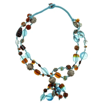Afbeelding van Behave Blauwe ketting met glas en keramieke kralen