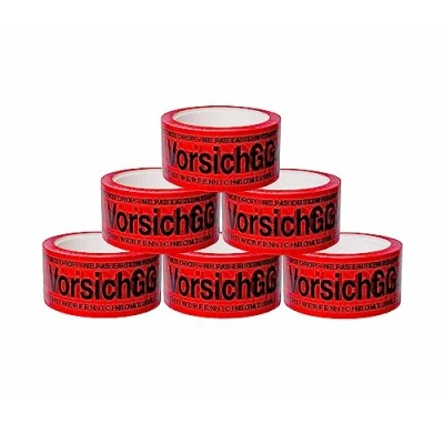 Afbeelding van BIGtec 6 rollen verpakkingstape voorzichtig glas stil afrollend plakband kartonnen tape standaard 66 m lang 48 mm breed rood verpakkingsmateriaal pakket