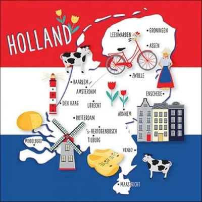 Afbeelding van Ambiente Tafel diner servetten Nederland/Holland thema 20x stuks 33 x cm Souveniers Landen