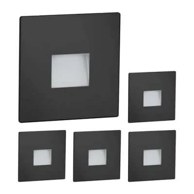 Afbeelding van ledscom.de 5 LED traplamp/inbouw wandlamp FOW voor binnen en buiten, downlight, hoekig, zwart, 85 x 85mm, warm wit