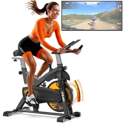 Afbeelding van VOWVIT Hometrainer, fiets met magnetische weerstand: stille ergometer, hometrainer lcd monitor en smart bluetooth, indoor fitnessbike verstelbare zitting, stabiel H frame, tot 160 kg