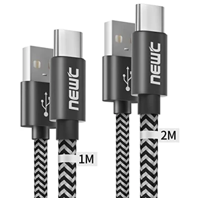 Afbeelding van USB C kabel [Set van 2, 1 M+2M] Zwart Nylon Gevlochten voor Samsung Galaxy S8/S9/S10/S21/S22/S22 Plus, Huawei, Xiaomi, Honor, Nokia, OnePlus, snellader