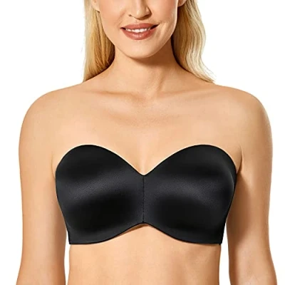 Afbeelding van DELIMIRA Dames Strapless Minimizer Bh Voor Grote Buste Beugel Niet gewatteerde Jacquard zwart 80G