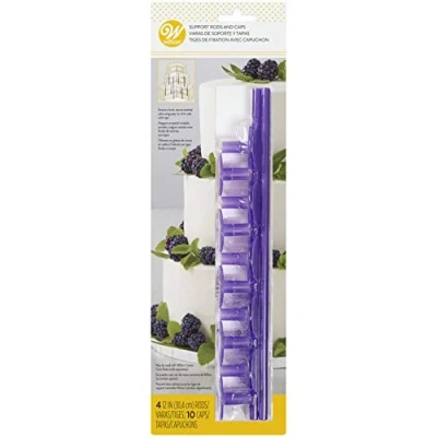 Afbeelding van Wilton Plastic Support Rods and Caps taartsteunen en doppen van kunststof, voor meerlaagse taart, pluggen, trapsgewijs gestapelde cake, bruiloft, geboortedag, 14 stuks