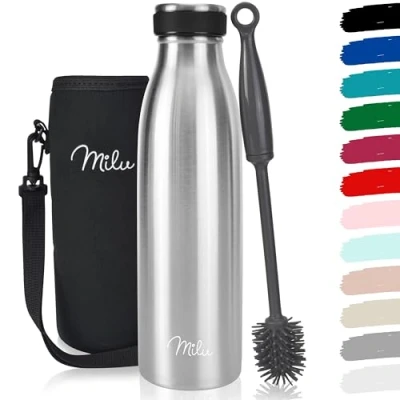 Afbeelding van thermosfles, 500/750/1000 ml, geïsoleerde roestvrijstalen drinkfles, lekvrije vacuümfles, dubbelwandig voor warme en koude dranken, geschikt koolzuurhoudende dranken incl. reinigingsborstel &amp; Draagtas, 500ml