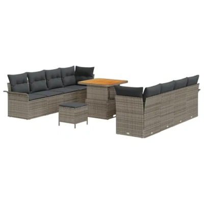 Afbeelding van vidaXL 11 delige Tuin Sofa Set met Kussens Grijs Poly Rattan Acacia