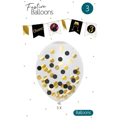 Afbeelding van Confetti ballonnen zwart/goud 5 stuks
