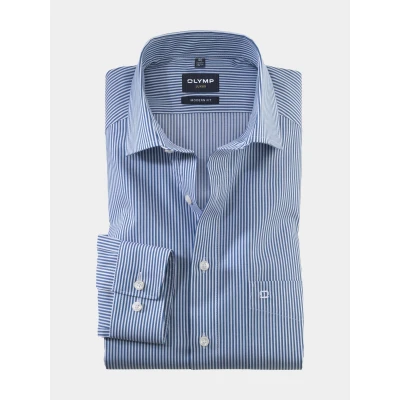 Afbeelding van OLYMP Luxor modern fit overhemd marine blauw met wit gestreept Strijkvrij Boordmaat: 37