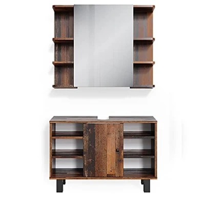 Afbeelding van Vicco Badkamermeubel set Fynn, Eiken rustiek, 2 delen, onderkast 80 cm