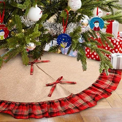 Afbeelding van kerstboomrok 120 cm grote rode geruite vrolijk kerstfeest decoratie