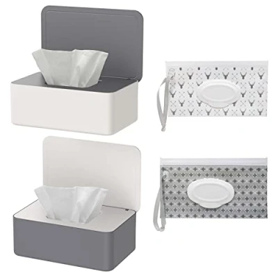Afbeelding van Set van 2 vochtige doeken, stuks, babydoekjes, doekjes, dispenser, servetbox met deksel