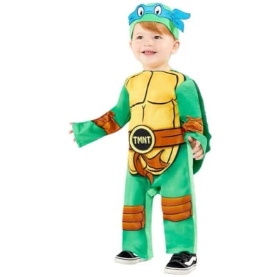 Afbeelding van Amscan Babykostuum voor tienermeisjes, ninja turtles, overall, gevoerde pantser, muts, 4 oogmaskers, superhelden, TMNT, schildpad, themafeest, carnaval