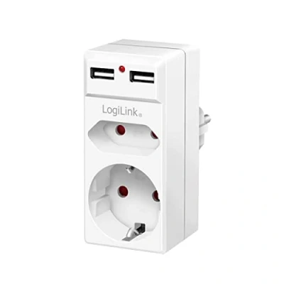 Afbeelding van LogiLink PA0276 Contactdoos Met USB laaduitgang, Kinderbeveiliging, Overspanningsbeveiliging IP20 Wit