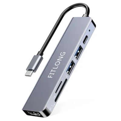 Afbeelding van FITLONG USB C hub, adapter compatibel met MacBook Pro/Air adapter, 6 in 1 4K HDMI uitgang, SD/TF kaartlezer, 100W PD, laptop en andere type apparaten