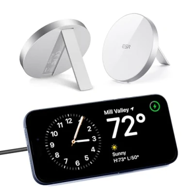Afbeelding van ESR Draadloze oplader voor MagSafe oplader, HaloLock magnetische standaard, compatibel met standaard iPhone 15/14/13/12 serie, 1,5 m verwijderbare kabel, adapter niet inbegrepen, wit