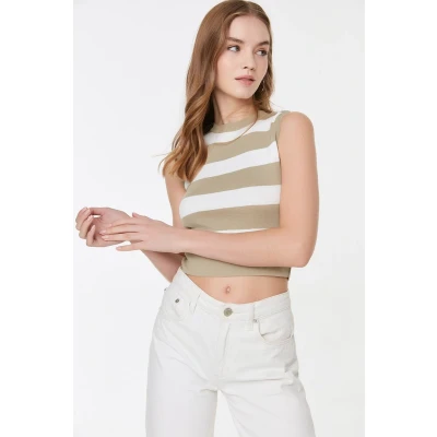 Afbeelding van Trendyol Blauwe Crop Gestreepte Gebreide Dunne Blouse Twoss22Bz1173