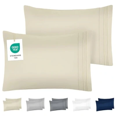Afbeelding van Dreamzie kussensloop 40x70 set van 2 in Oeko Tex gecertificeerde geborstelde microvezel zachte kussenhoes met geborduurde patronen Beige