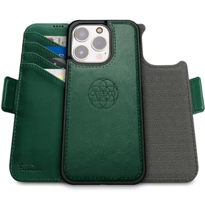 Afbeelding van Dreem Fibonacci iPhone 15 Pro Max Portemonnee Hoesje / 2 in 1 Schokbestendig MagSafe Compatibel en Afneembaar Luxe Vegan Lederen Folio met RFID Kaartbescherming Multi Standaard [Groen]