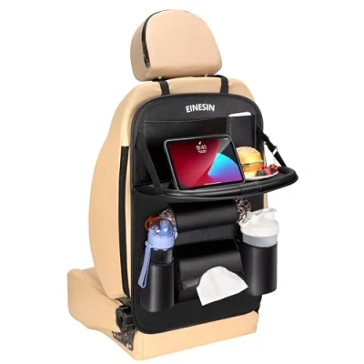 Afbeelding van Einesin Autostoel Organizer, 1 Stuks Zwart Waterdichte Oxford Stof Auto Achterbank Zitbescherming, Rugleuning Met Klaptafel En Tablet Opslag, Rugleuningbescherming (1)