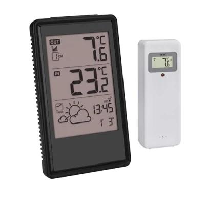 Afbeelding van TFA Dostmann Draadloos weerstation incl. buitenzender, 35.1170.01, weersvoorspelling en trendweergave, radioklok met datum, binnenthermometer, 433 MHz, 100 m bereik, klein, binnen buiten, zwart