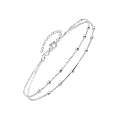 Afbeelding van Amberta Italiaanse Enkelband van Sterling Zilver voor Dames 925 Verstelbare Enkelbandjes met Kralen en Hartje Zomer Sieraden: Gelaagde