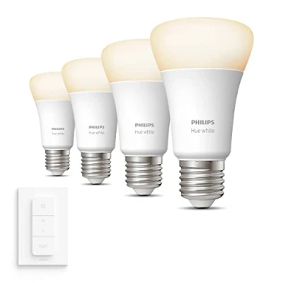 Afbeelding van Philips Hue White E27 Uitbreidingspakket 4 Lampen en Dimmer Switch Warm Wit Licht Dimbaar