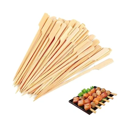 Afbeelding van 200 stuks bamboe spiesjes, houten barbecuesticks, kebab, milieuvriendelijke BBQ peddelstokken, feestbenodigdheden voor BBQ, fruit, taartdecoratie (9 cm)